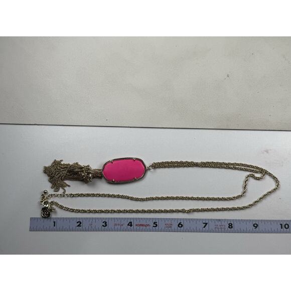 Kendra Scott Rayne Tassel Necklace 30" Gold Tone Chain Neon Pink Pendant - Picture 2 of 10
